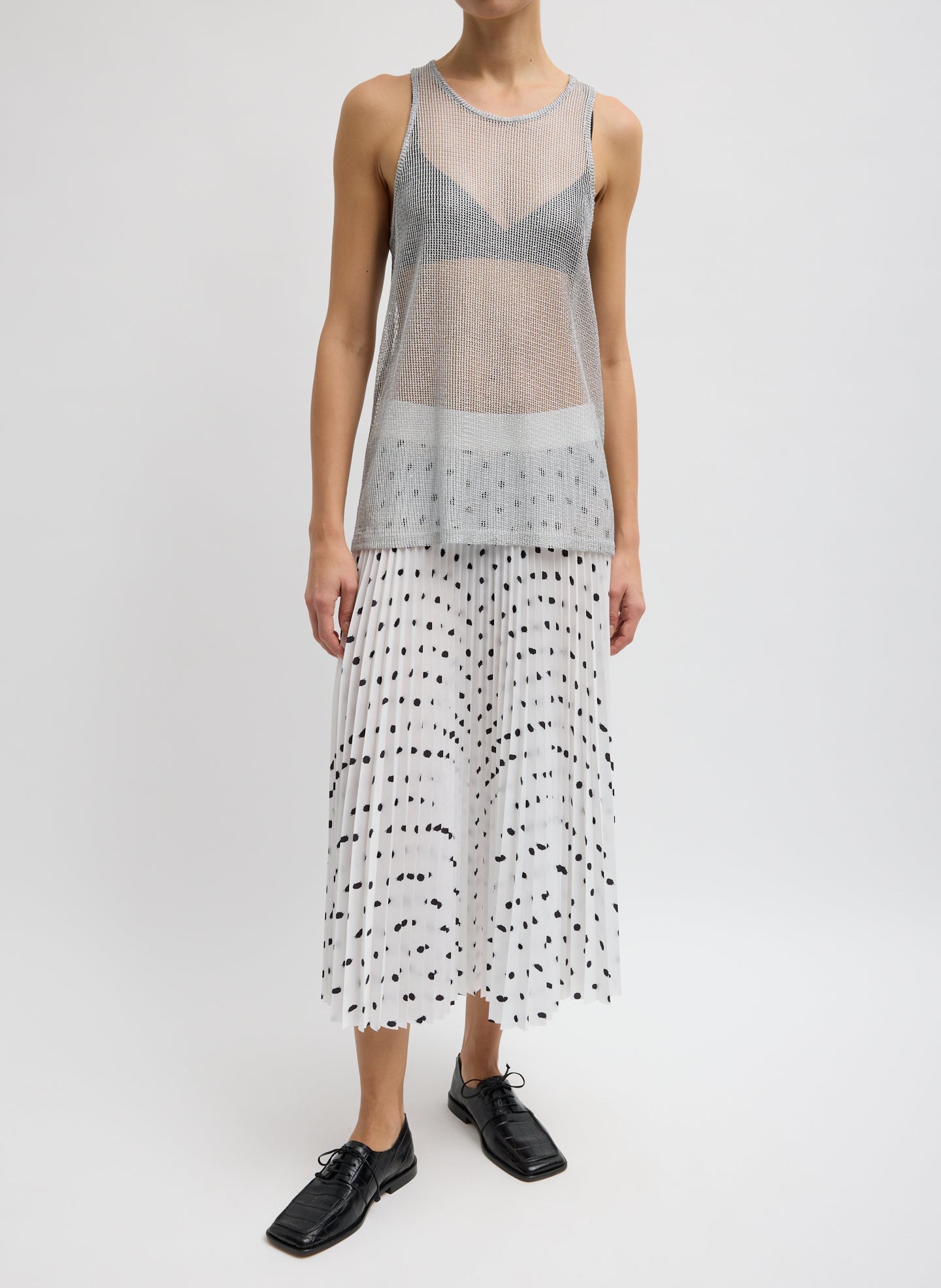 Tibi Viscose Metallic Ribbed Tank