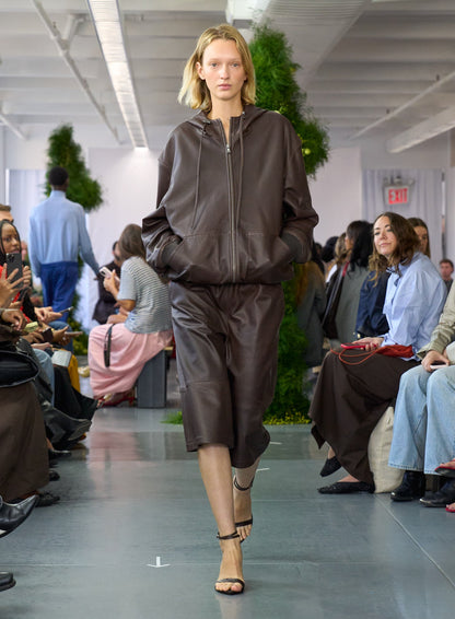Tibi Leather Zip Up Hoodie Jacket
