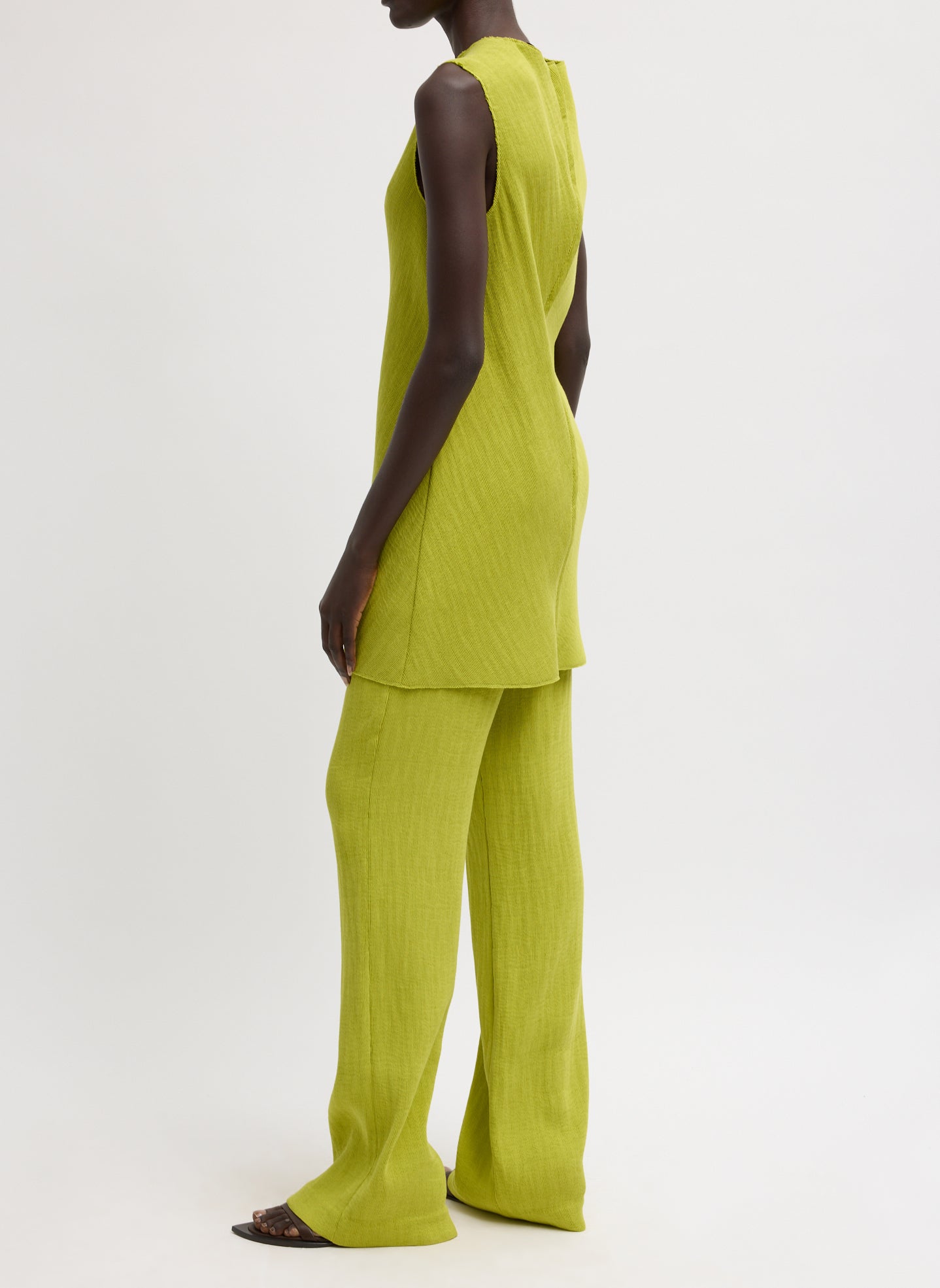 Tibi Viscose Plisse Sleeveless Bias Short Tunic Dress