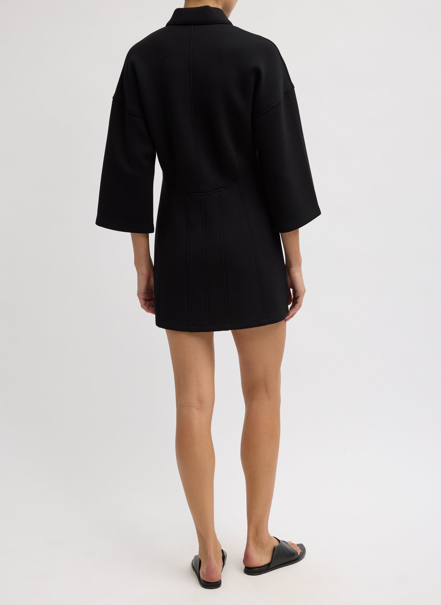 Tibi Bonded Viscose Zip Front Short Sleeve Slim Tunic