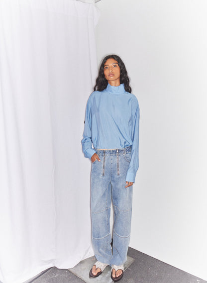 Tibi Ultra Light Silk Tencel Funnel Neck Shirt