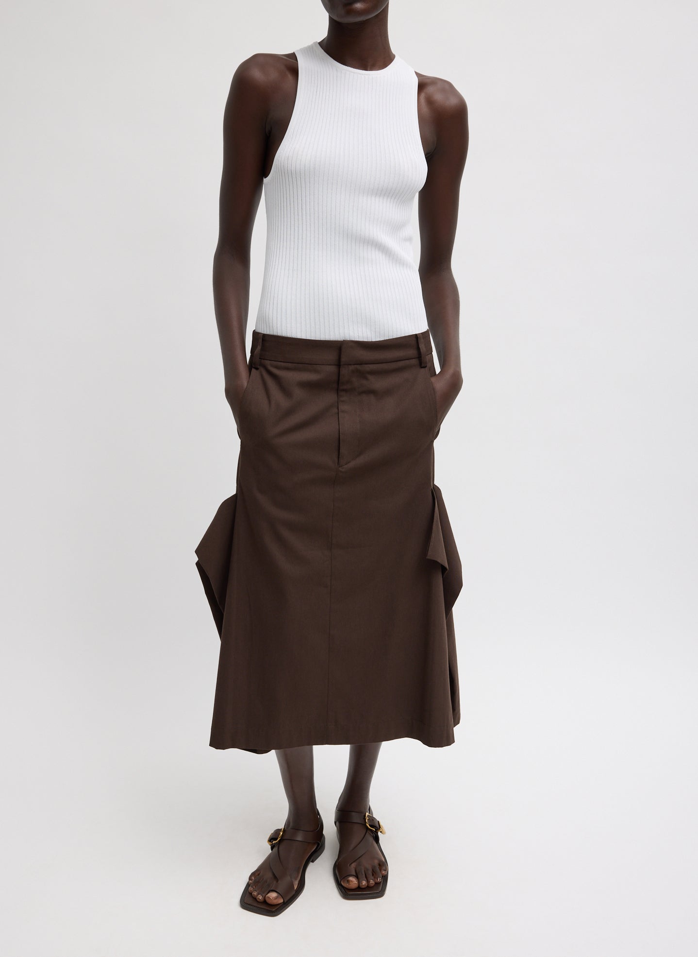 Tibi Luxe Spring Twill Tucked Pleat Skirt