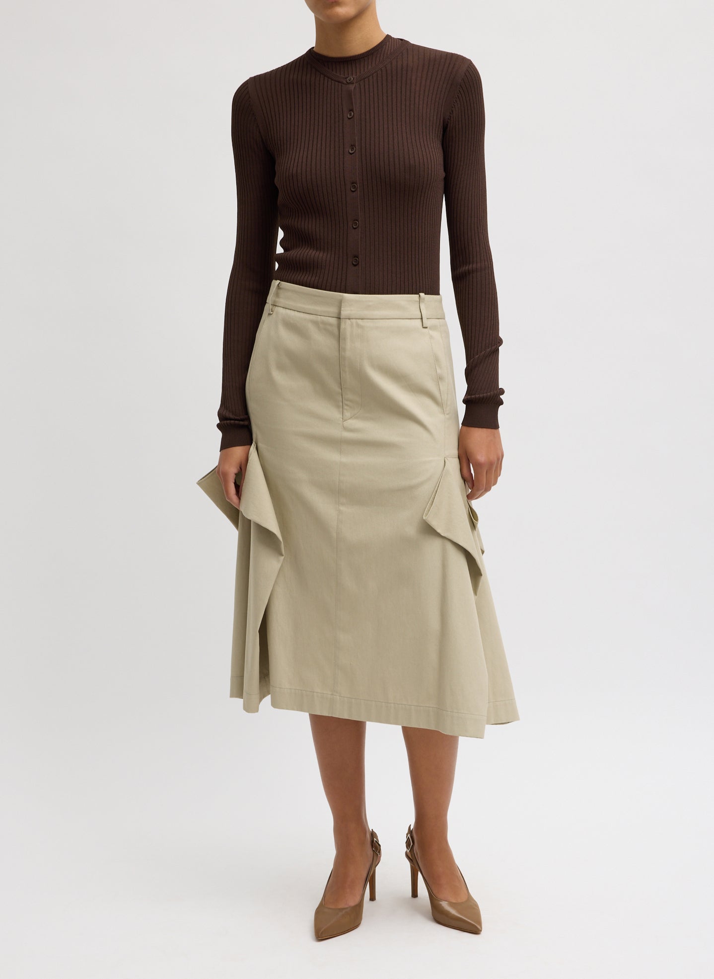 Tibi Luxe Spring Twill Tucked Pleat Skirt
