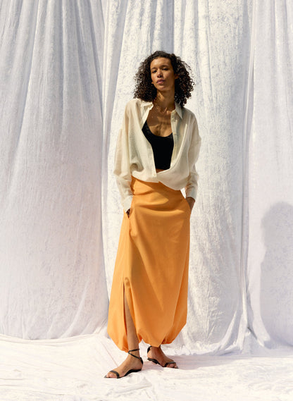 Tibi Summer Nylon Flat Front Jalouise Skirt