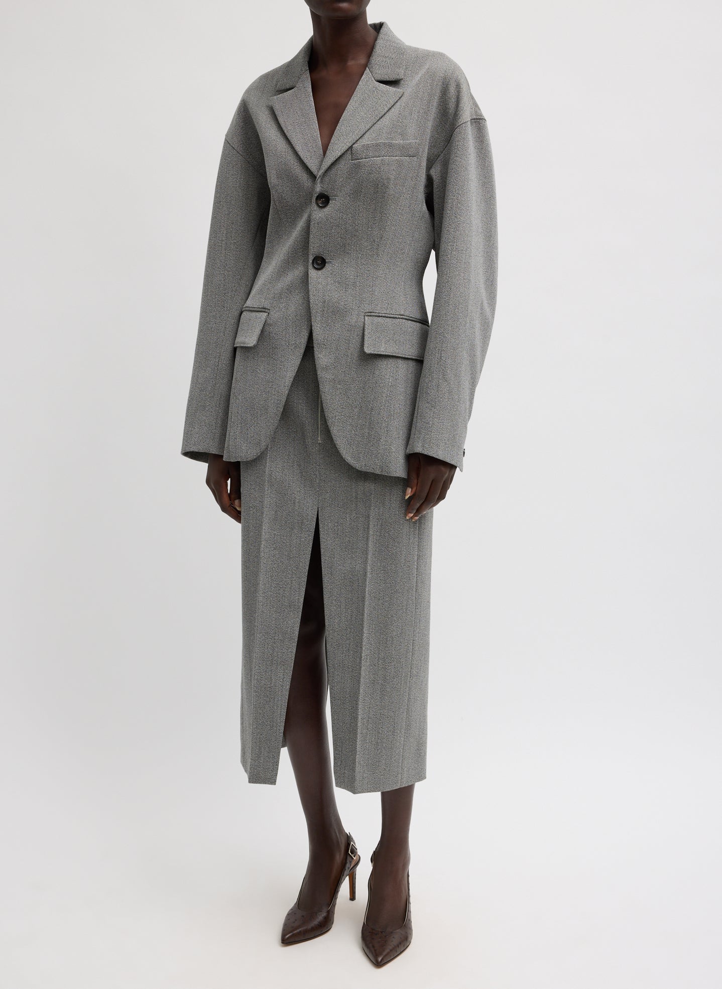 Tibi Structured Wool Zip Front Midi Trouser Skirt