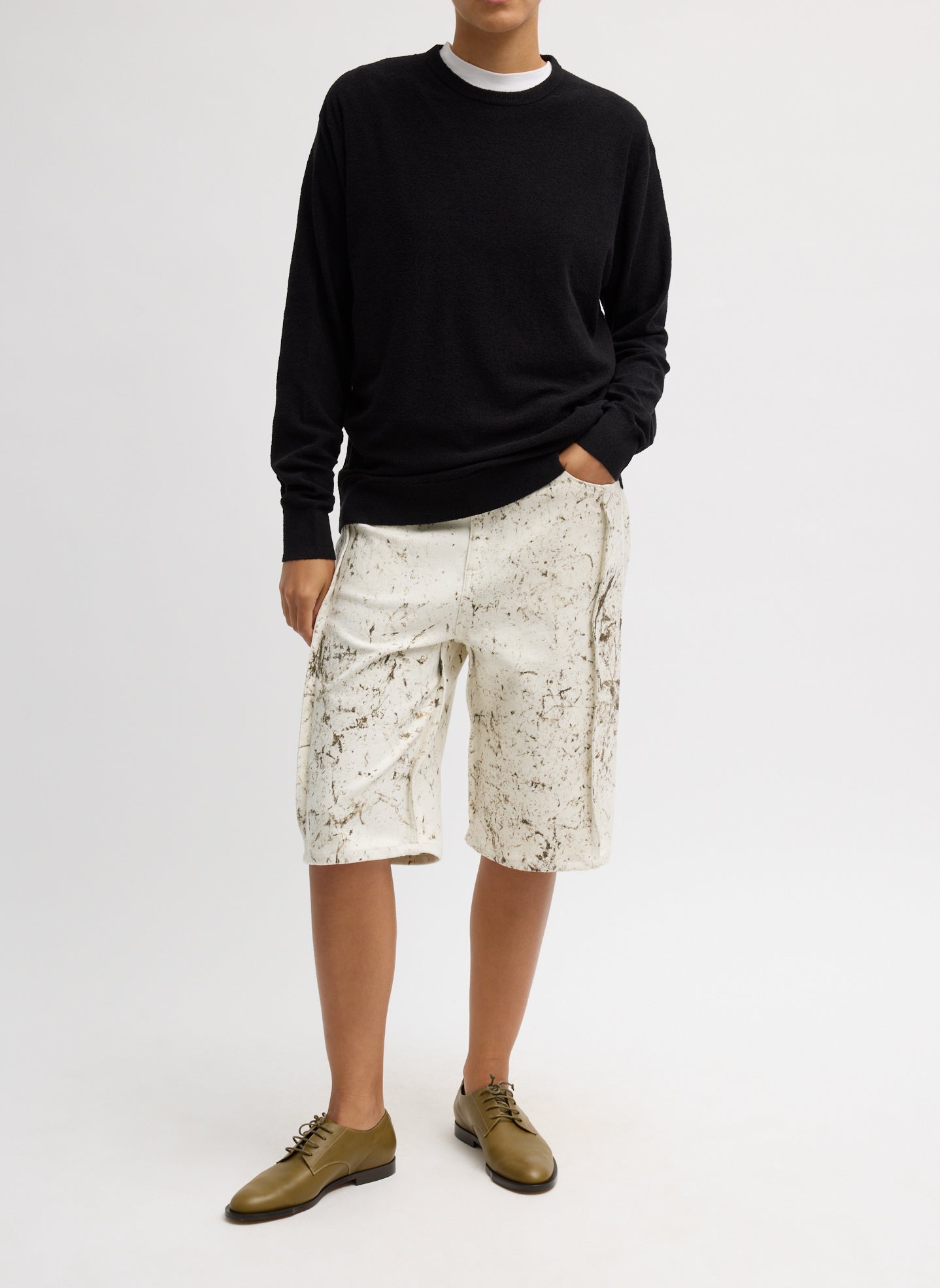 Tibi Calcimin Denim Tuck Jean Shorts