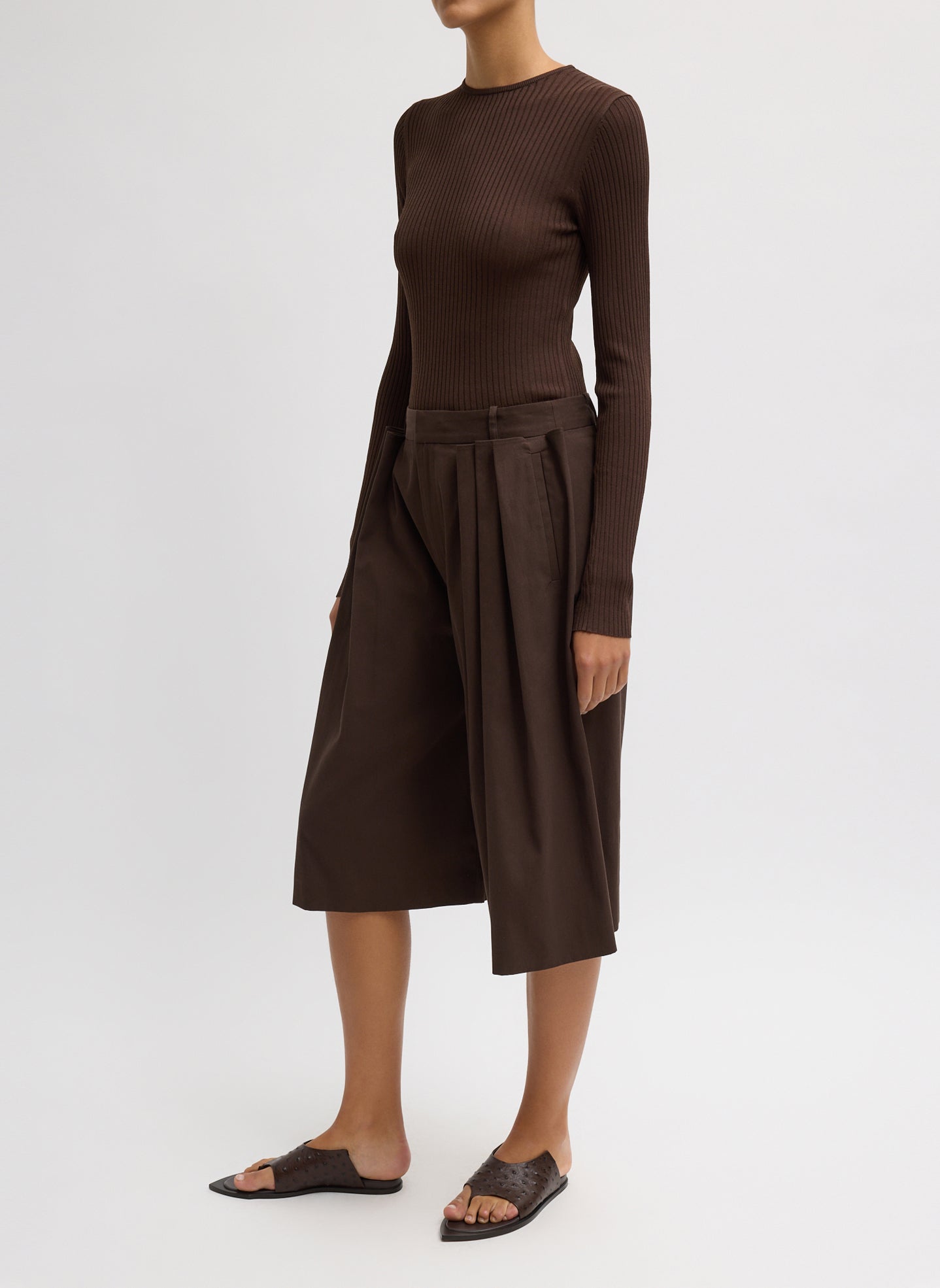 Tibi Luxe Spring Twill Tucked Pleated Wide Leg Short