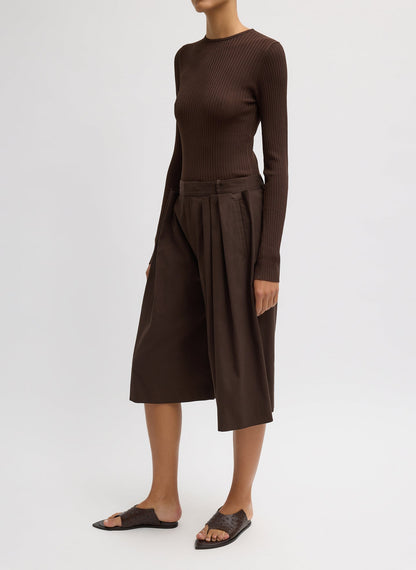 Tibi Luxe Spring Twill Tucked Pleated Wide Leg Short
