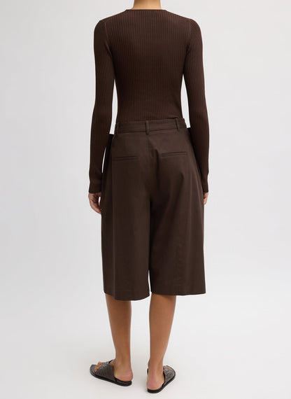 Tibi Luxe Spring Twill Tucked Pleated Wide Leg Short